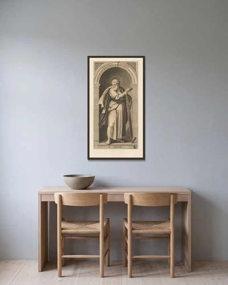 Der heilige Simon der Zelot von Lucas Kilian gerahmt an einer Wand