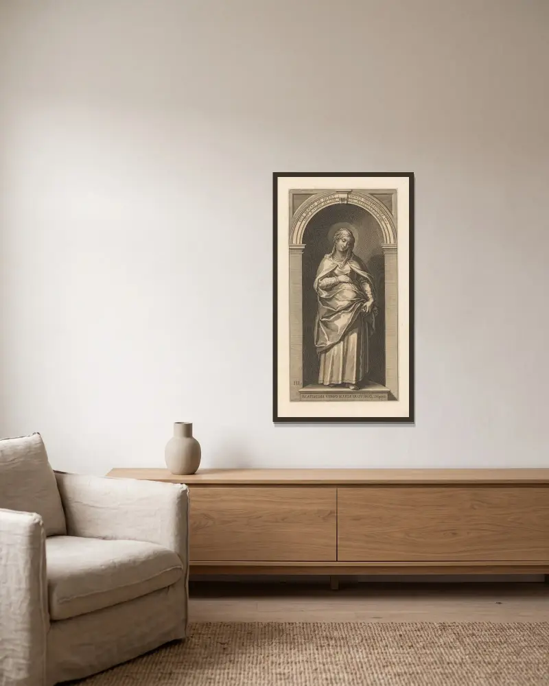 Jungfrau Maria von Lucas Kilian gerahmt an einer Wand