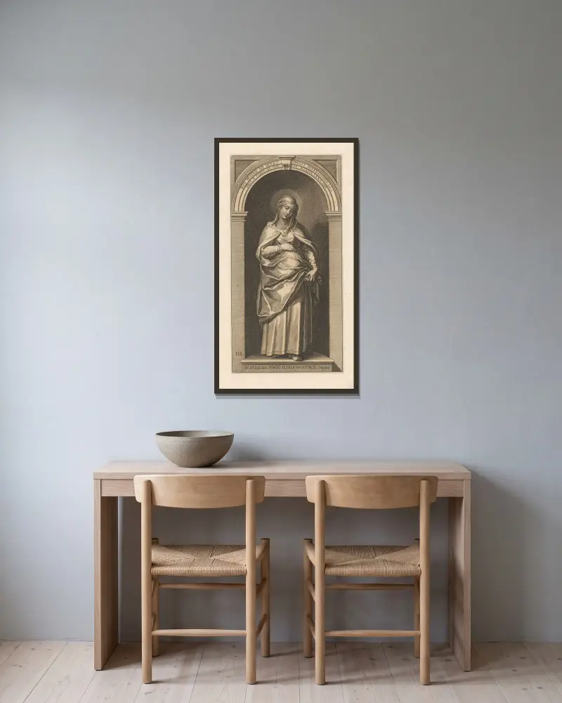 Jungfrau Maria von Lucas Kilian gerahmt an einer Wand