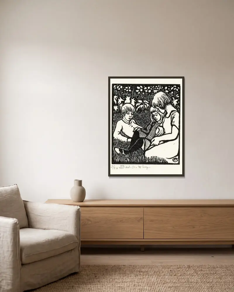Tři děti, Lucien Pissarro v rámu na stěně