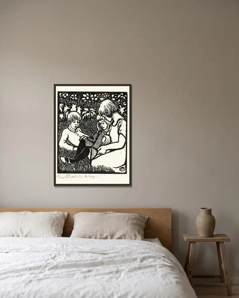 Tři děti, Lucien Pissarro v rámu na stěně