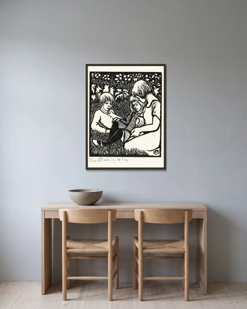 Tři děti, Lucien Pissarro v rámu na stěně