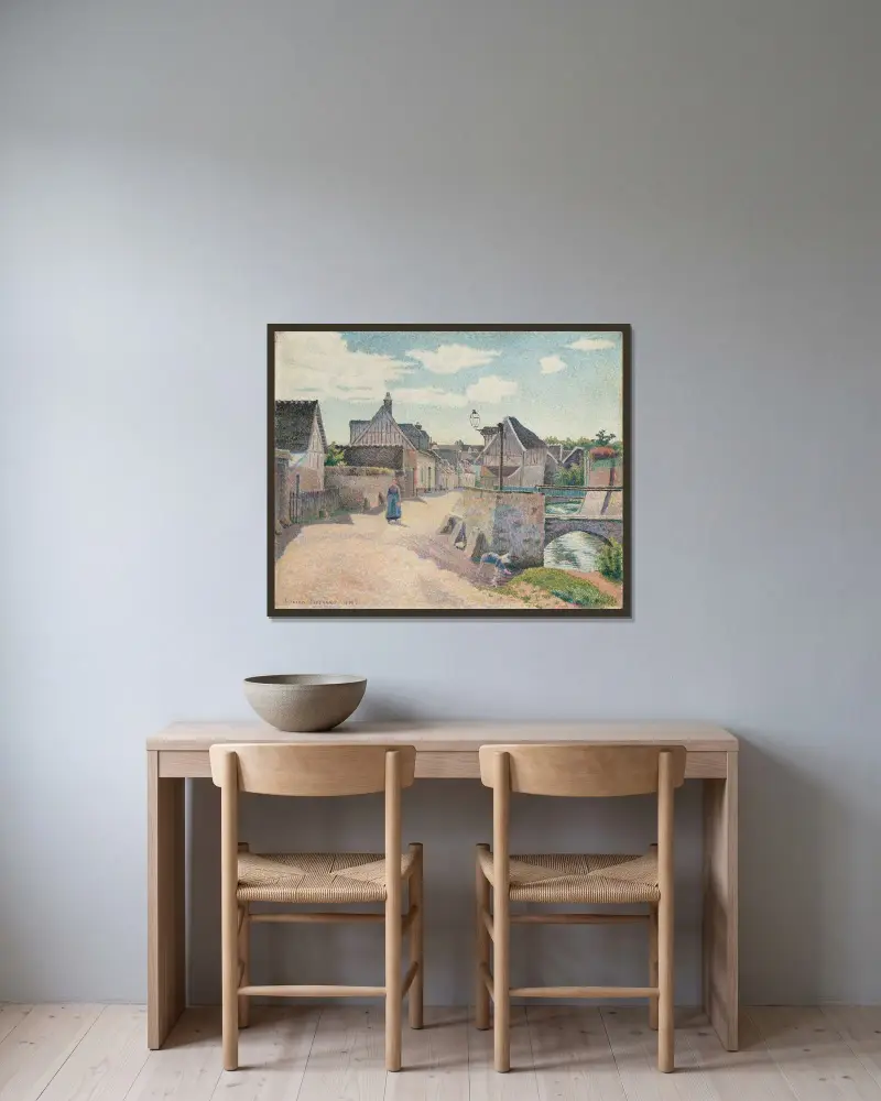 Gouvernes, près Lagny von Lucien Pissarro gerahmt an einer Wand