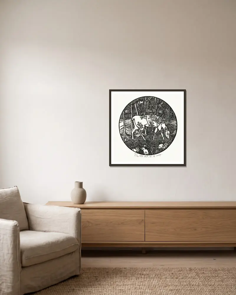 Grazendes Reh von Lucien Pissarro gerahmt an einer Wand