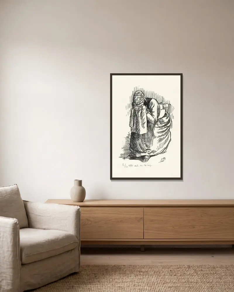 Huilende vrouw av Lucien Pissarro inramad på en vägg