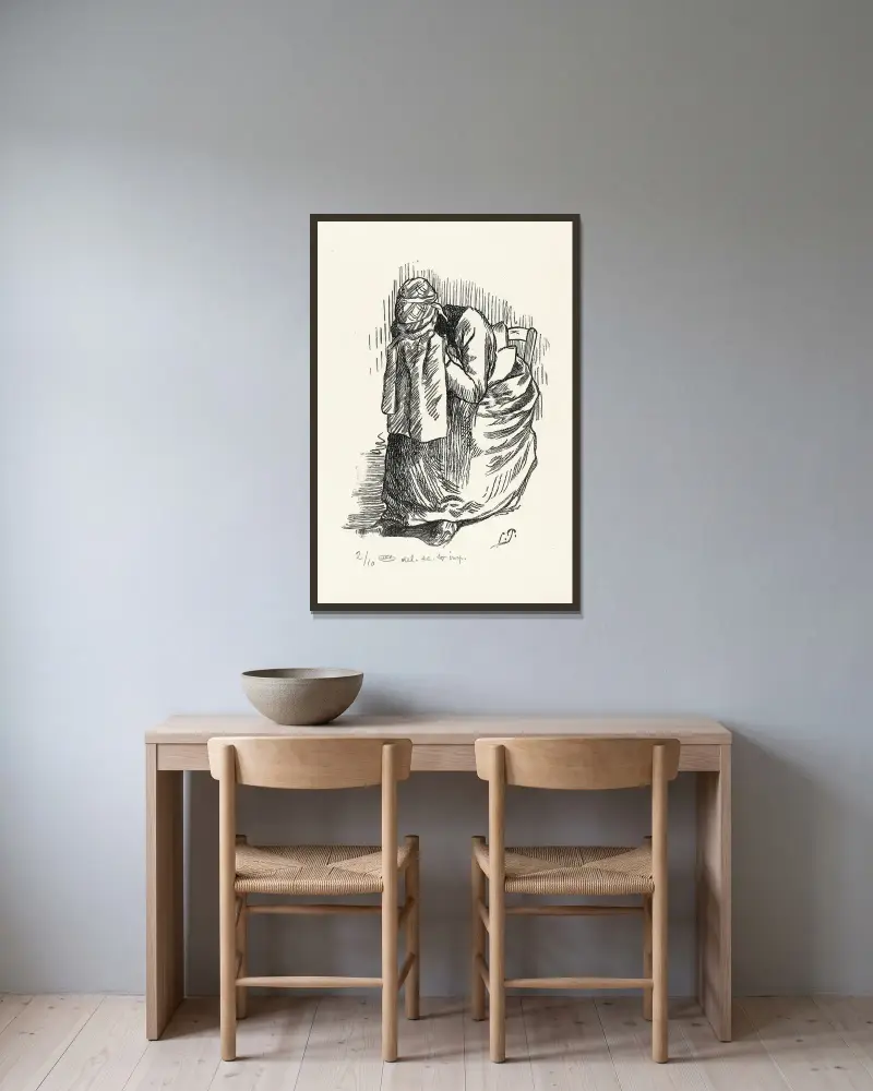Huilende vrouw av Lucien Pissarro inramad på en vägg