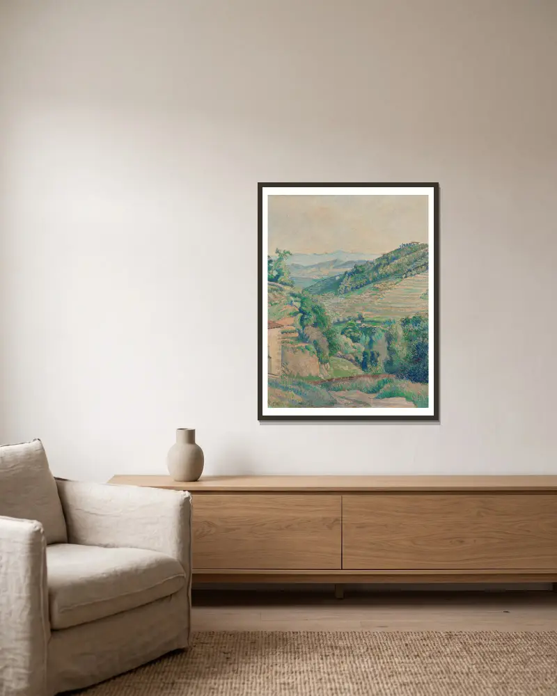 Le Mont Verdaille, Cotignac av Lucien Pissarro inramad på en vägg