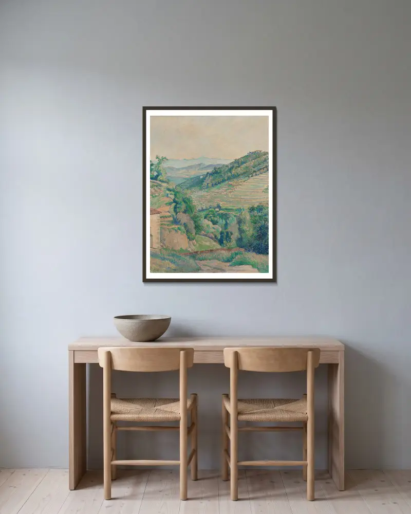 Le Mont Verdaille, Cotignac av Lucien Pissarro inramad på en vägg