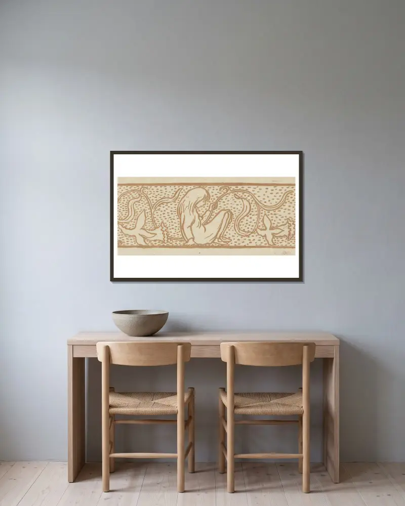 Meisje met narcissen av Lucien Pissarro inramad på en vägg