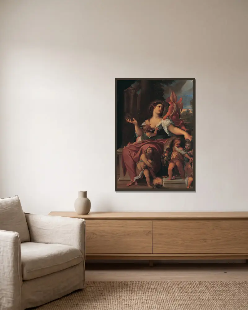 Allegory of Providence av Ludovico Carracci inramad på en vägg