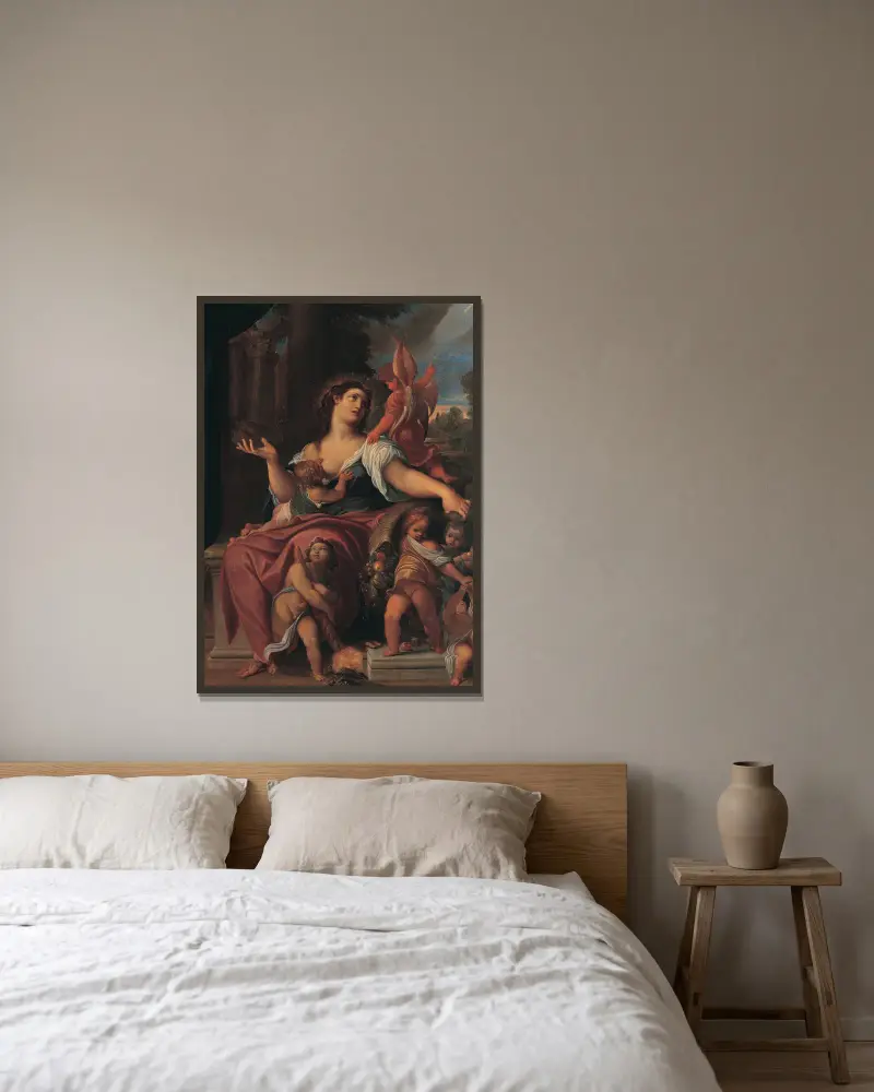 Allegory of Providence av Ludovico Carracci inramad på en vägg