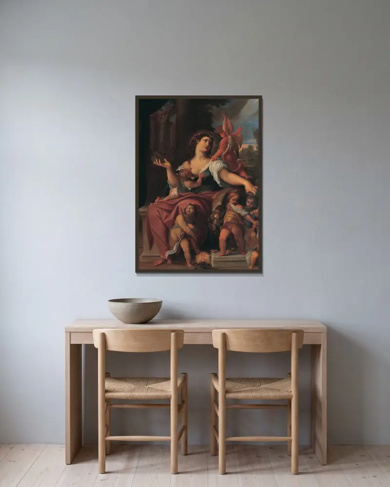 Allegory of Providence av Ludovico Carracci inramad på en vägg