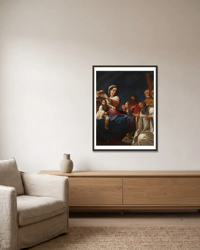 Madonna and Child with Saints av Ludovico Carracci inramad på en vägg