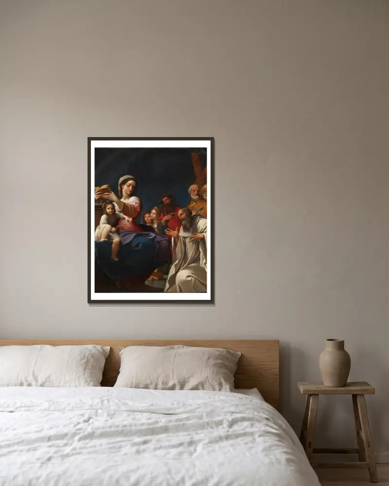 Madonna and Child with Saints av Ludovico Carracci inramad på en vägg