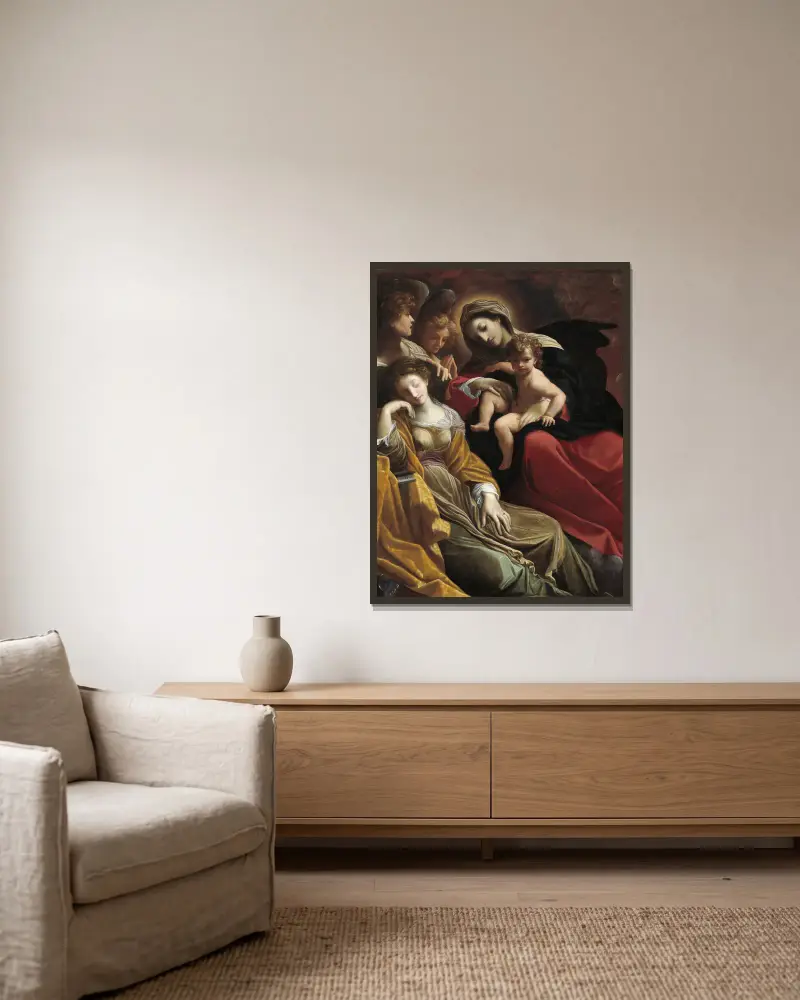 The Dream of Saint Catherine of Alexandria av Ludovico Carracci inramad på en vägg