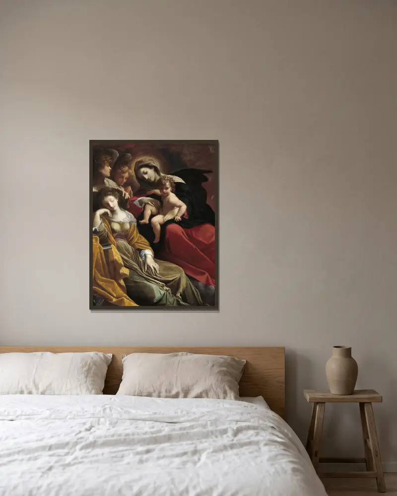 The Dream of Saint Catherine of Alexandria av Ludovico Carracci inramad på en vägg