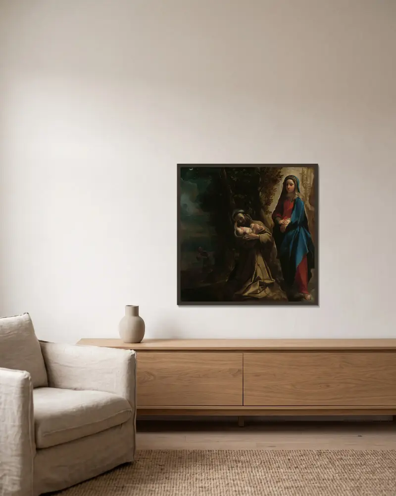 Die Vision des heiligen Franziskus von Assisi von Ludovico Carracci gerahmt an einer Wand