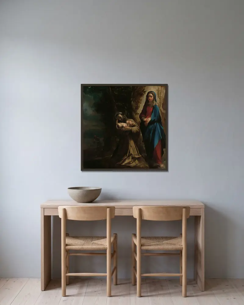 Die Vision des heiligen Franziskus von Assisi von Ludovico Carracci gerahmt an einer Wand