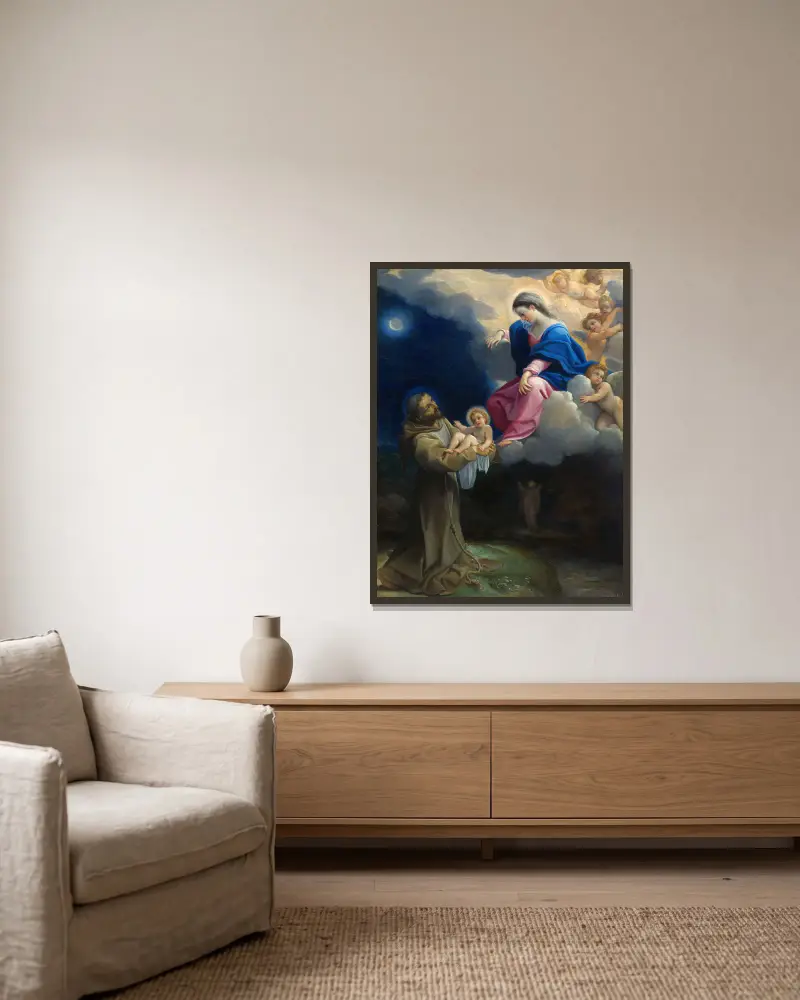 Die Vision des heiligen Franziskus von Ludovico Carracci gerahmt an einer Wand