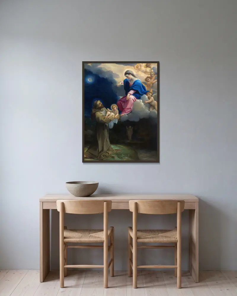 Die Vision des heiligen Franziskus von Ludovico Carracci gerahmt an einer Wand