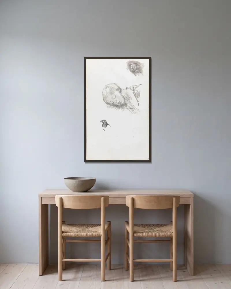 Gesicht; schlafendes Kind von Ludvig Karsten gerahmt an einer Wand
