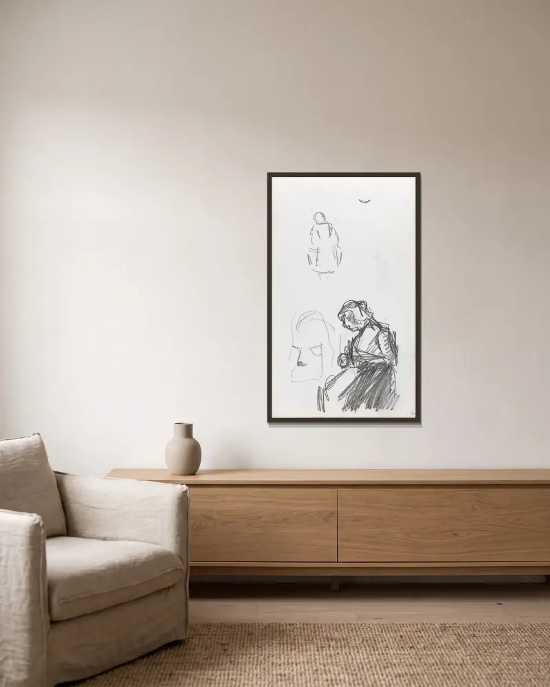 Figurstudien von Ludvig Karsten gerahmt an einer Wand