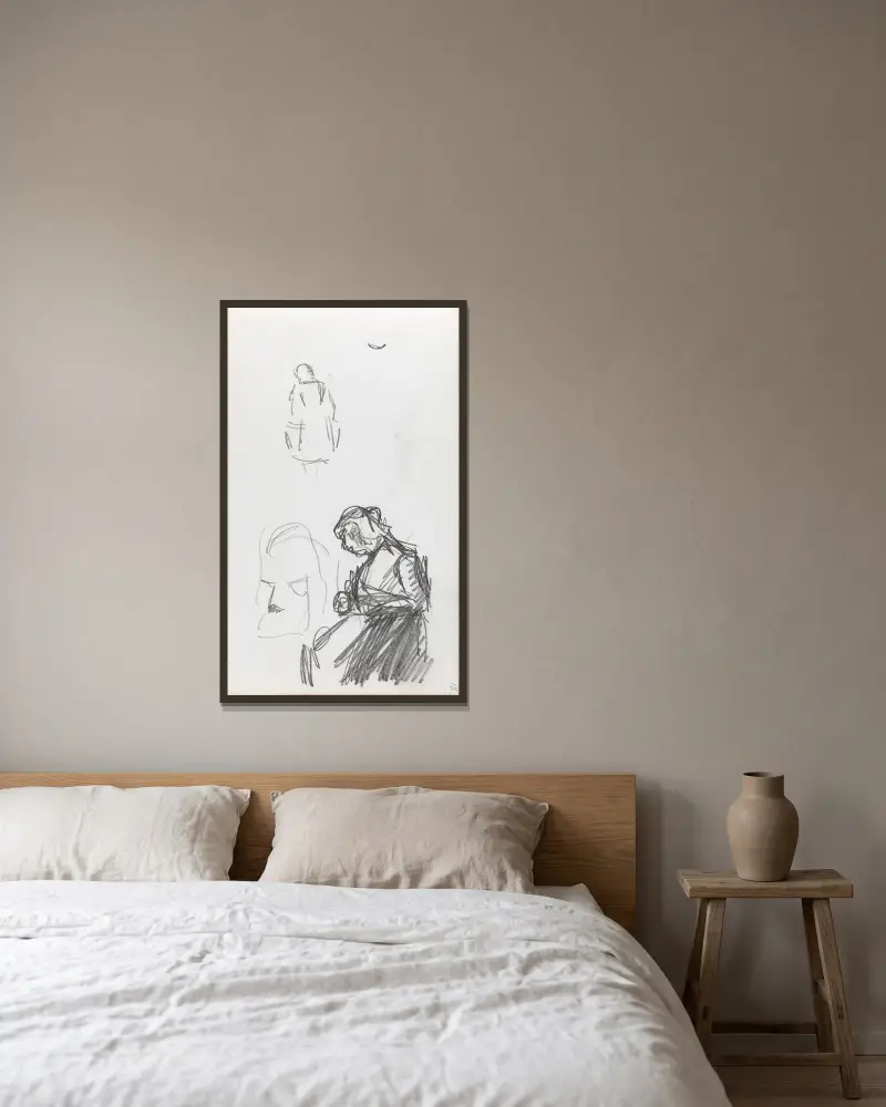 Figurstudien von Ludvig Karsten gerahmt an einer Wand