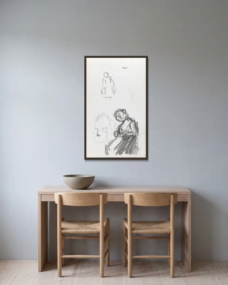 Figurstudien von Ludvig Karsten gerahmt an einer Wand