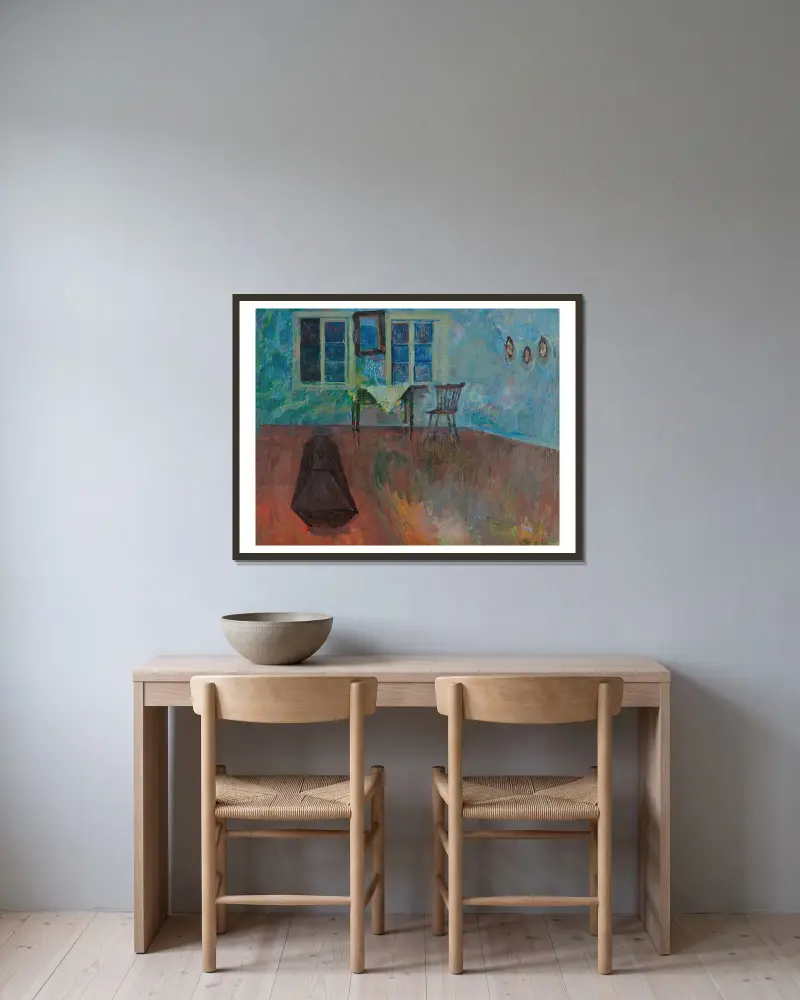 Das Leichenzimmer von Ludvig Karsten gerahmt an einer Wand