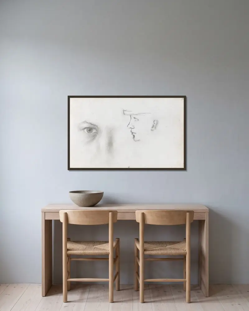 Auge; Gesicht von Ludvig Karsten gerahmt an einer Wand