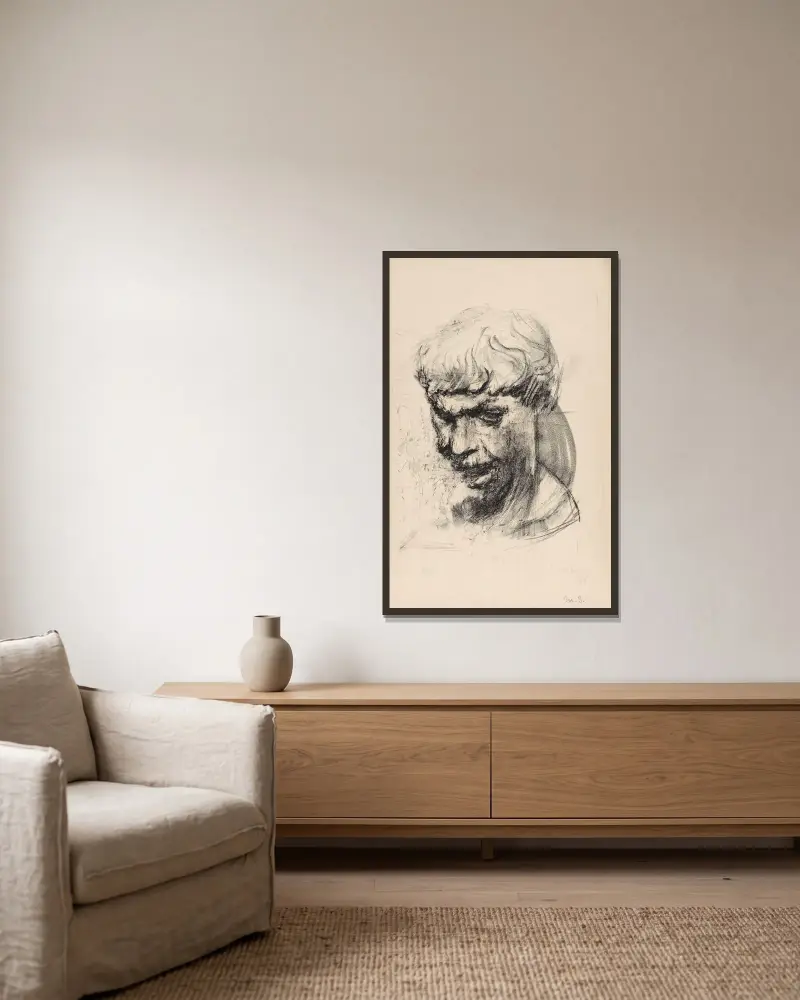 Selbstporträt. Nach einer Büste von Kai Nielsen von Ludvig Karsten gerahmt an einer Wand
