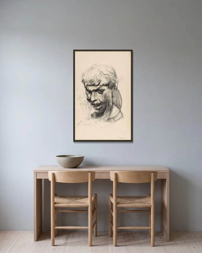 Selbstporträt. Nach einer Büste von Kai Nielsen von Ludvig Karsten gerahmt an einer Wand