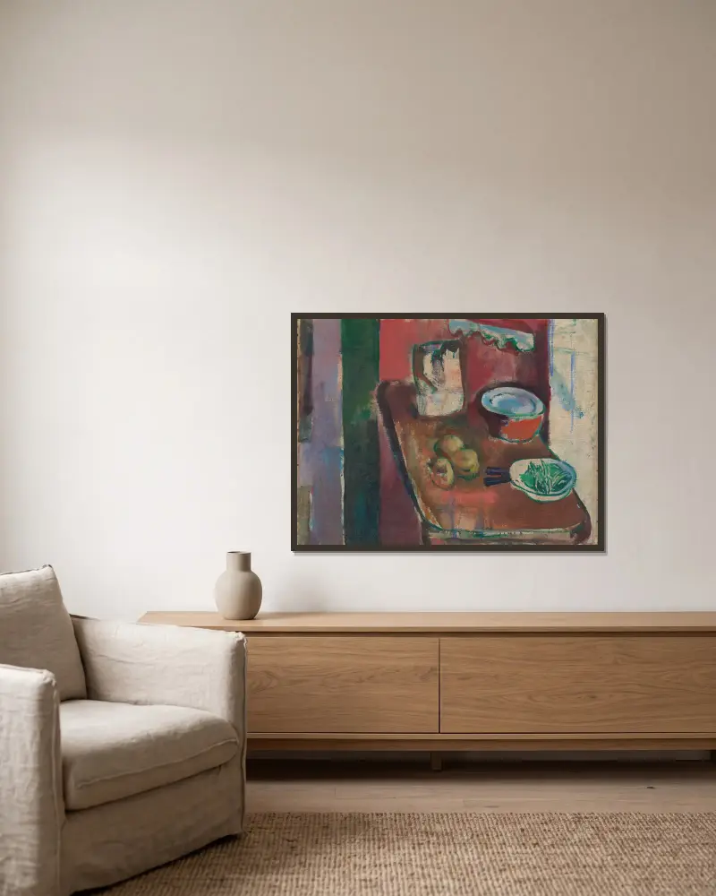 Das rote Kücheninterieur von Ludvig Karsten gerahmt an einer Wand