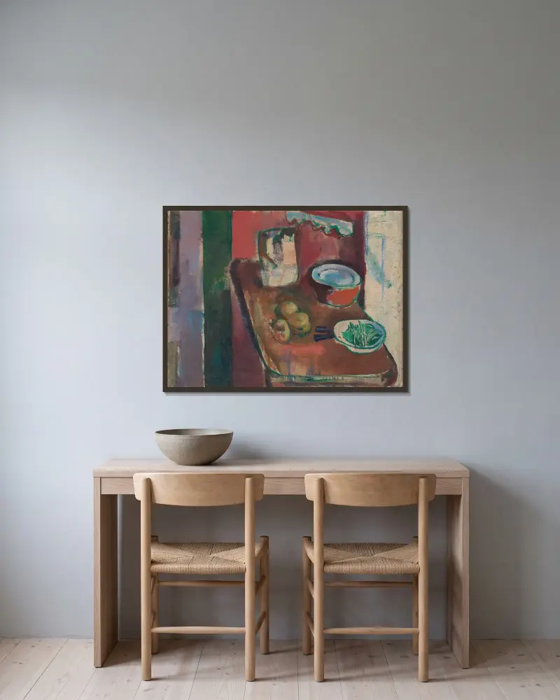 Das rote Kücheninterieur von Ludvig Karsten gerahmt an einer Wand