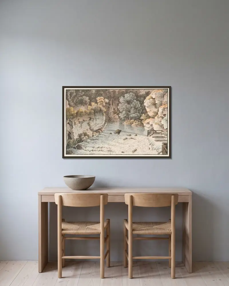 À Orbe av Johann Ludwig Aberli inramad på en vägg