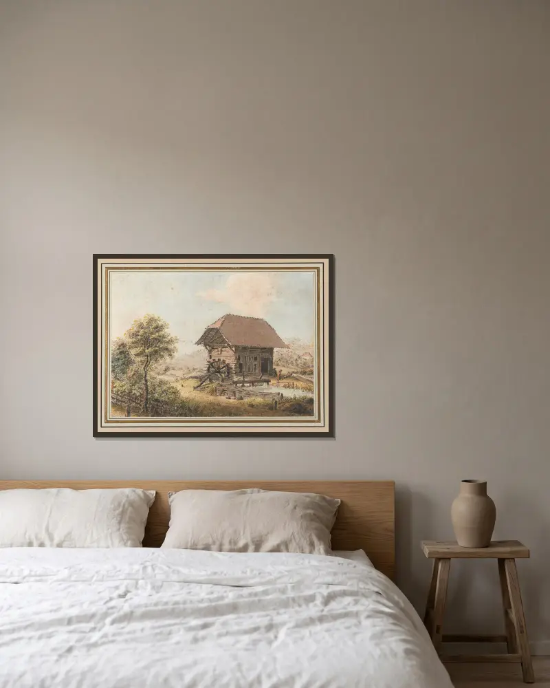 Ansicht einer Mühle im Berner Mittelland av Johann Ludwig Aberli inramad på en vägg