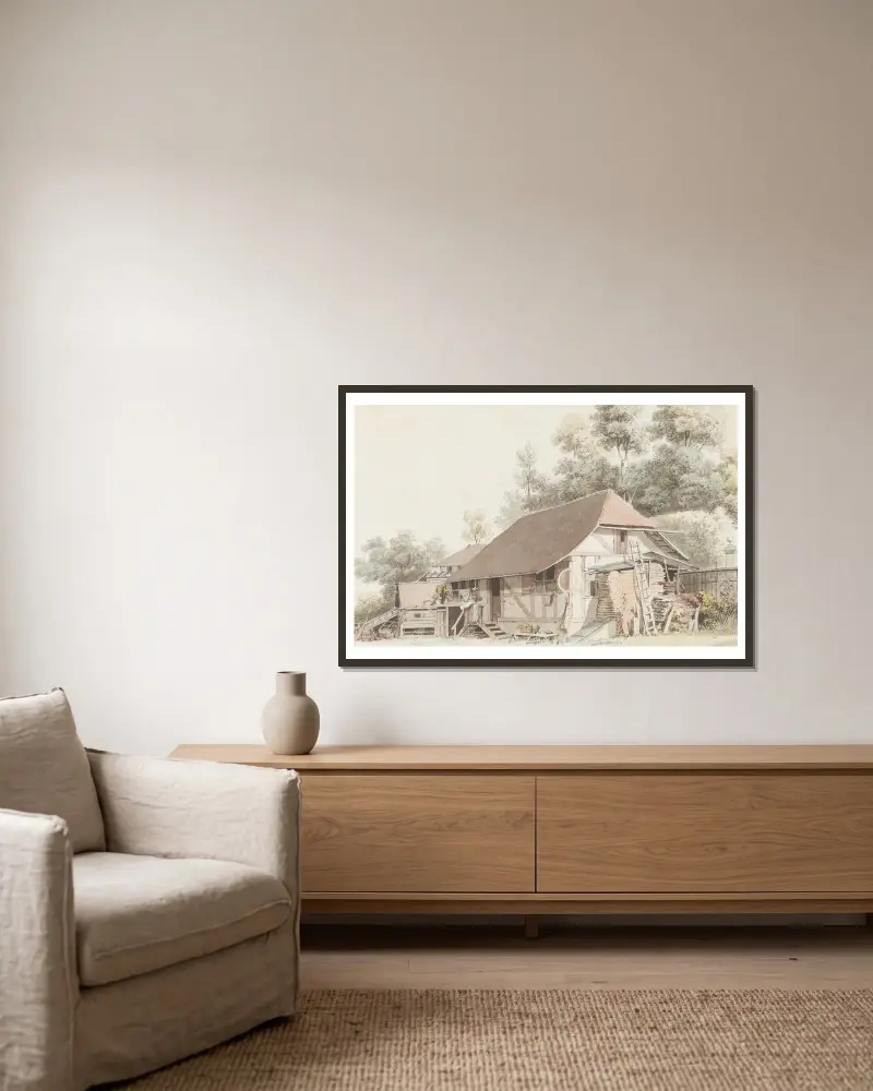 Bauernhaus im Berner Mittelland – Nr. 2 von Johann Ludwig Aberli gerahmt an einer Wand