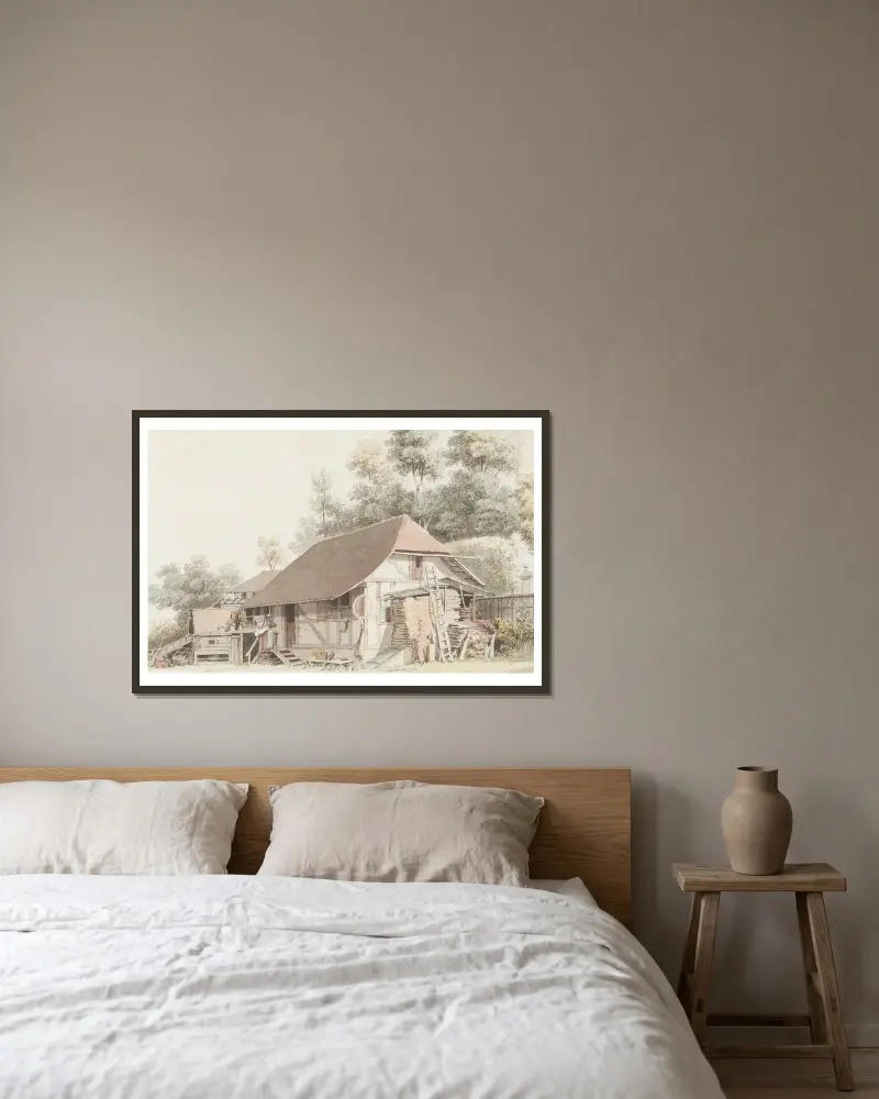 Bauernhaus im Berner Mittelland – Nr. 2 von Johann Ludwig Aberli gerahmt an einer Wand