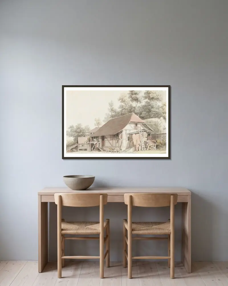 Bauernhaus im Berner Mittelland – Nr. 2 von Johann Ludwig Aberli gerahmt an einer Wand