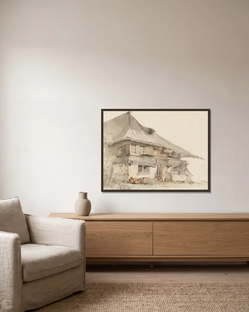 Bauernhaus im Berner Mittelland – nr 3 av Johann Ludwig Aberli inramad på en vägg