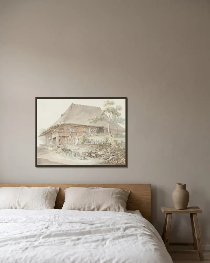 Bauernhaus im Berner Mittelland – Nr. 1 von Johann Ludwig Aberli gerahmt an einer Wand