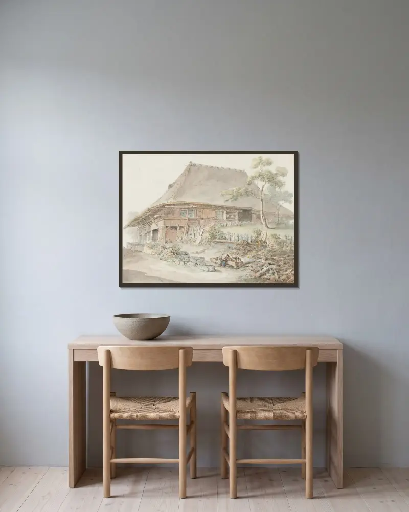 Bauernhaus im Berner Mittelland – Nr. 1 von Johann Ludwig Aberli gerahmt an einer Wand