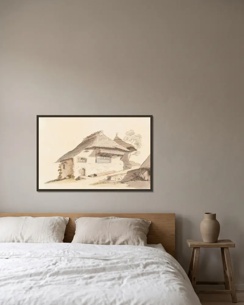 Berner Bauernhaus av Johann Ludwig Aberli inramad på en vägg