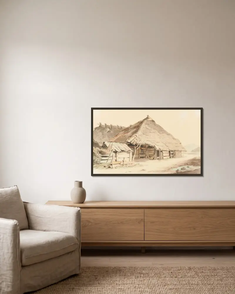 Berner Bauernhaus Seeland av Johann Ludwig Aberli inramad på en vägg