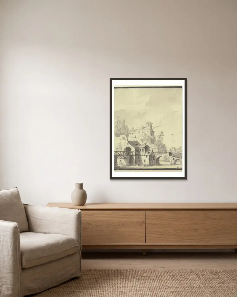 Gutshof von Johann Ludwig Aberli gerahmt an einer Wand