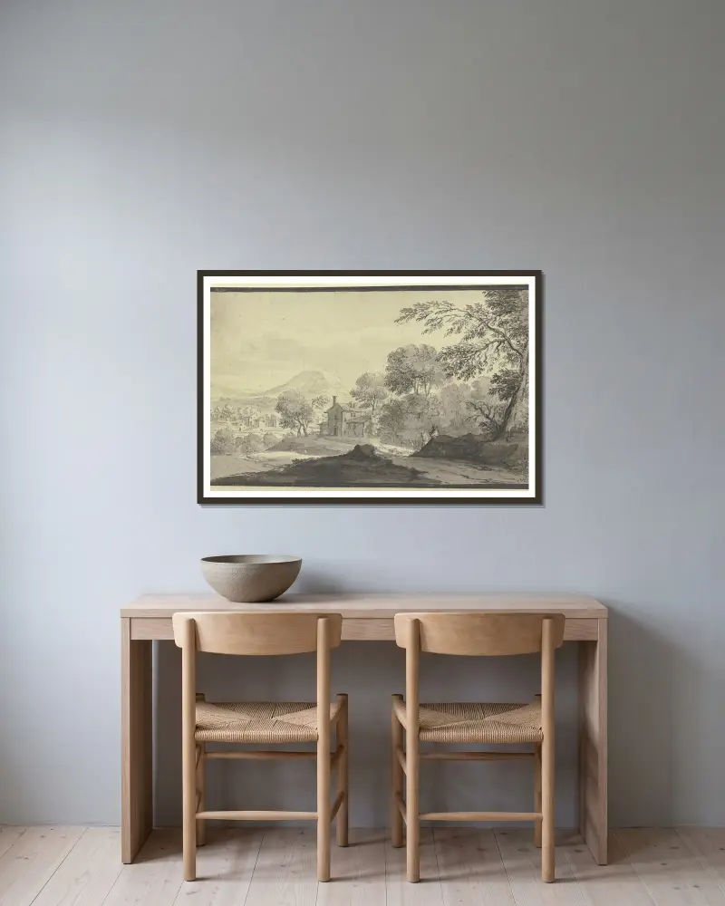 Haus an einem Weg von Johann Ludwig Aberli gerahmt an einer Wand