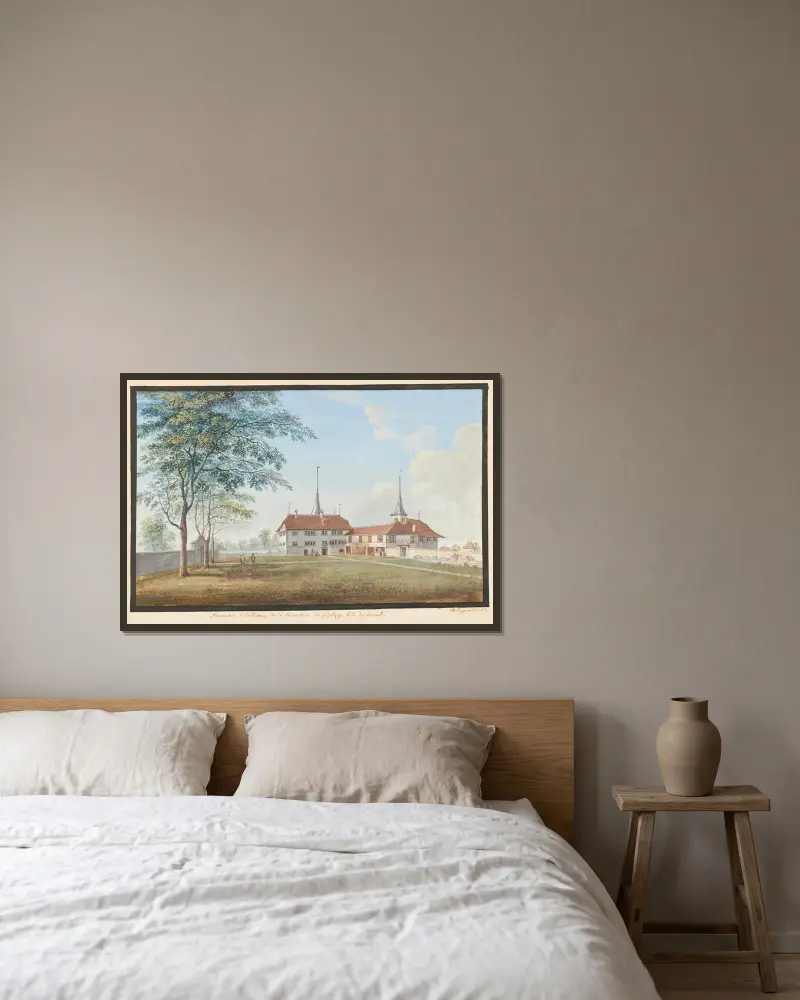 Nya slottet i baroniet Belp. Östra sidan av Johann Ludwig Aberli inramad på en vägg