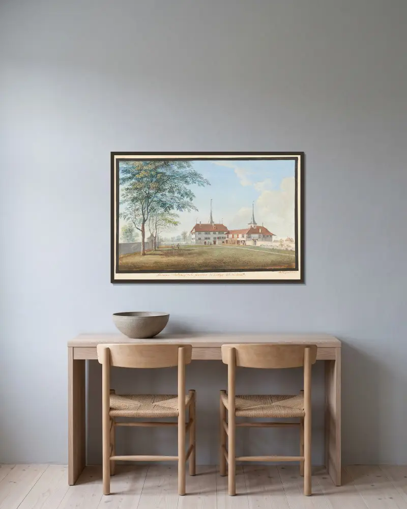 Nya slottet i baroniet Belp. Östra sidan av Johann Ludwig Aberli inramad på en vägg