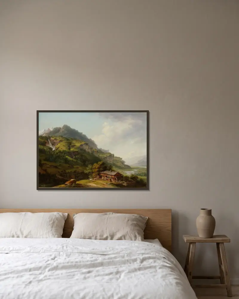 Oberhaslidalen av Johann Ludwig Aberli inramad på en vägg