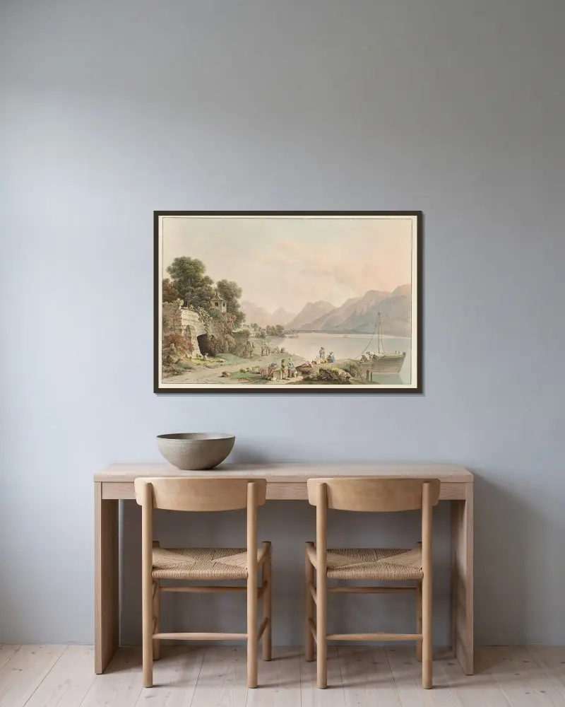 Vy från trakten kring tornet av Johann Ludwig Aberli inramad på en vägg